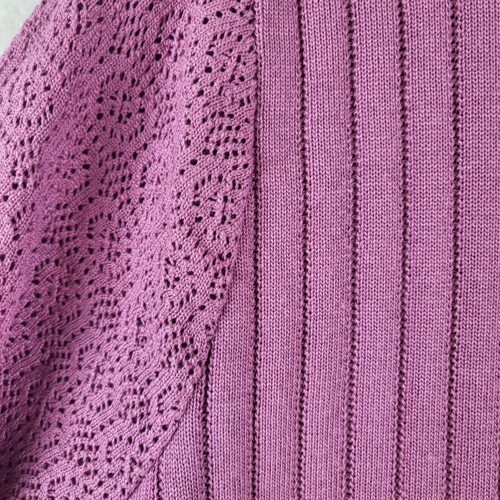 Alfred Dunner Mauve Purple Ribbed Pointelle Knit Short Sleeve Top Womens Medium - Picture 2 of 6